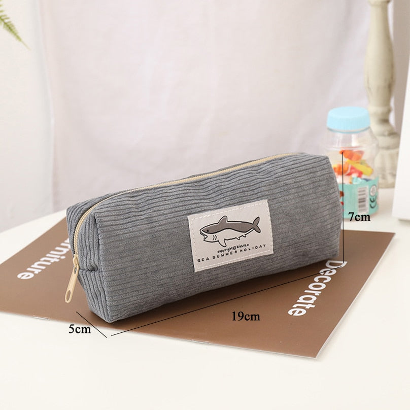 Shark Pencil Case Corduroy Pen Case Kawaii Stationery Estuche Large Capacity Pencilcase Trousse School Supplies Pencil Pouch