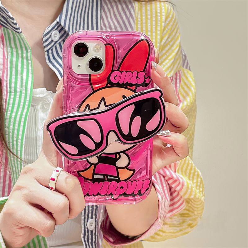 Cute Powerpuff Girls Glasses Holder Case For iPhone 14-7/8/SE 2020 Clear Soft Silicone Cover