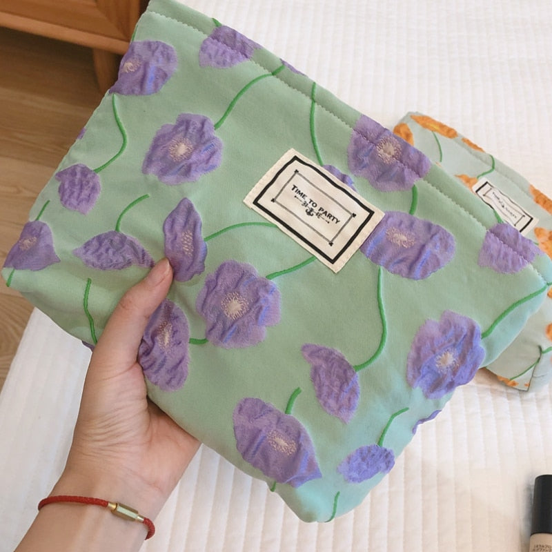 Fashion Simple Floral Jacquard Cosmetic Bag Large Capacity Travel Makeup Bag