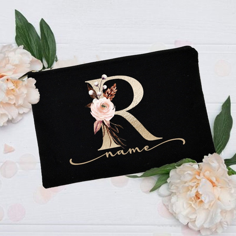 Personalized Custom Initial Name Makeup Bag  Make Up Bags Bridal Shower Gift Canvas Toiletry Organizer Bridesmaid