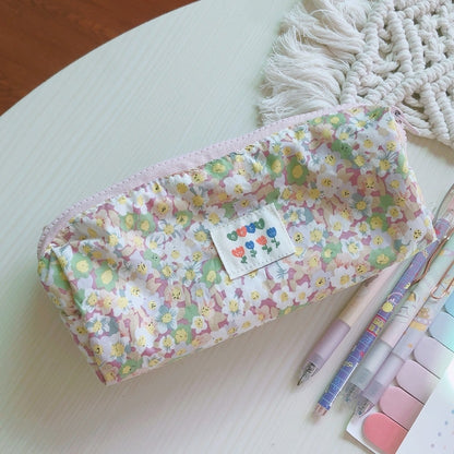 Korean Small Floral Cosmetic Bag Fabric Toiletry Bag Pencil Case Organizer