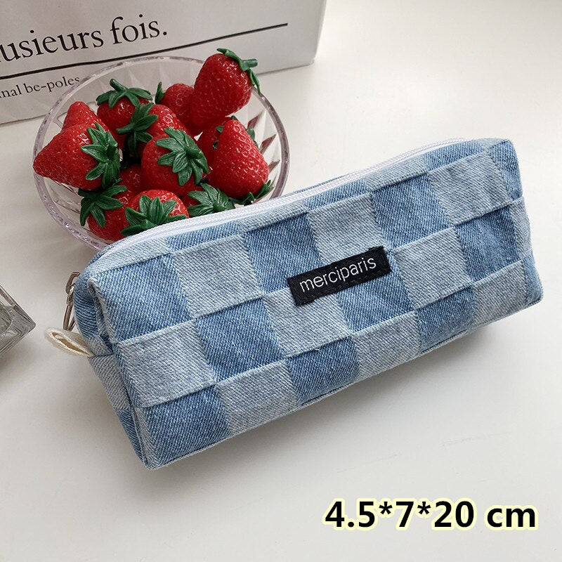 Korean Fashion Plaid Travel Makeup Kits Cosmetic Storage Bag Pencil Cases Pouch Bags