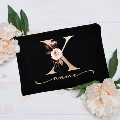 Personalized Custom Initial Name Makeup Bag  Make Up Bags Bridal Shower Gift Canvas Toiletry Organizer Bridesmaid