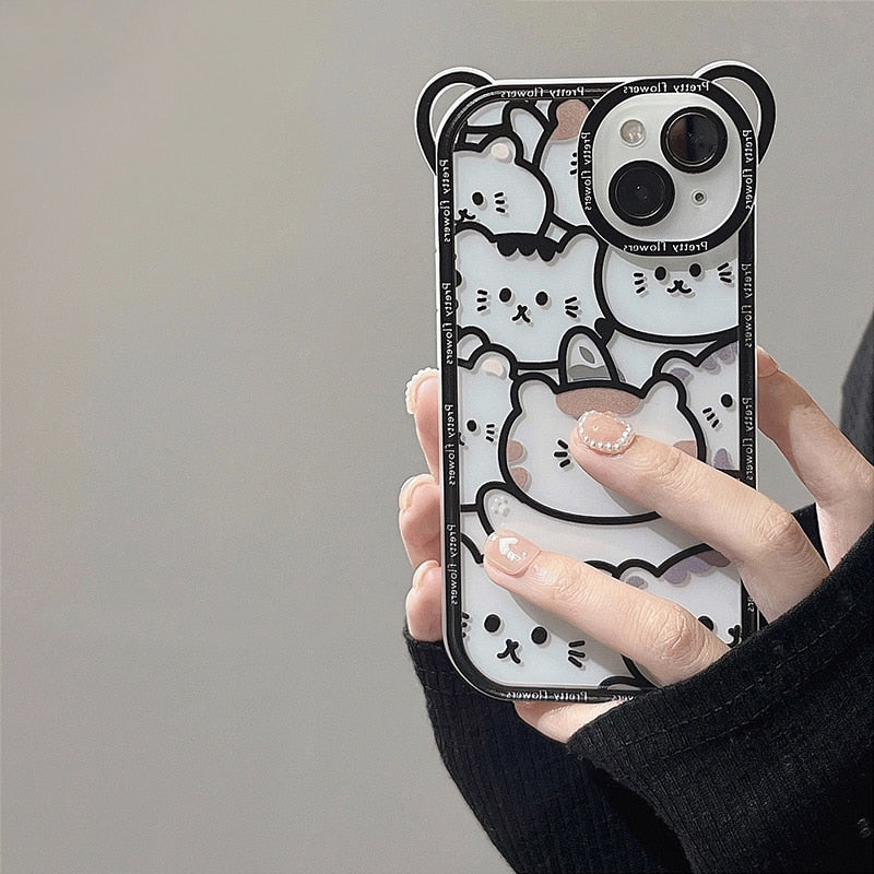 Cute Bear With Lanyard Phone Case For iPhone 15 14 13 11 12 Pro Max TPU Cover Bumper