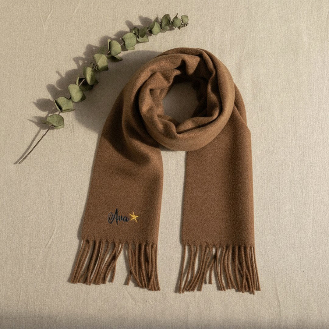 Personalised Embroidery Scarf — Custom Name Gift for Women