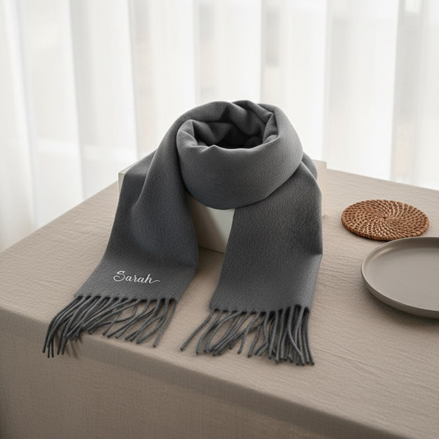 Personalised Embroidery Scarf — Custom Name Gift for Women