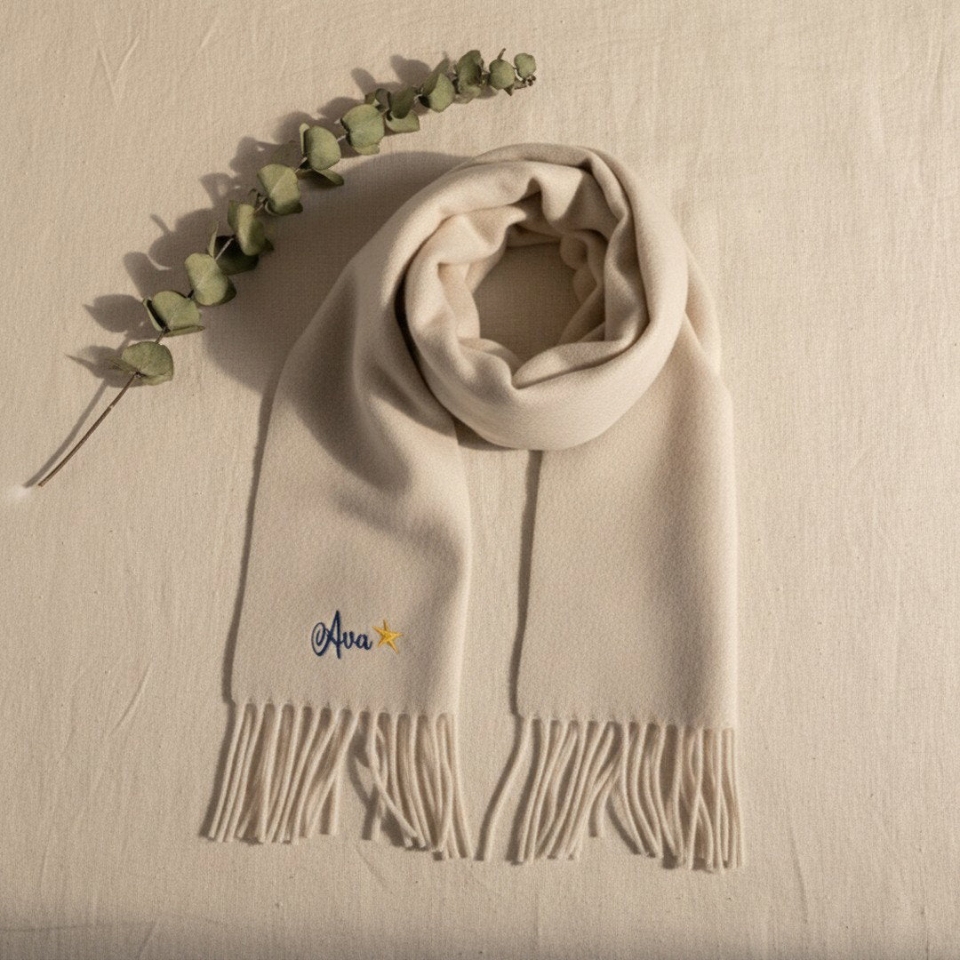 Personalised Embroidery Scarf — Custom Name Gift for Women