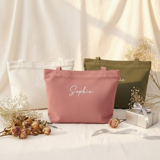 Personalised Embroidery Tote Bag — Custom Name or Monogram Gift for Her