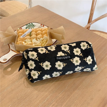 Corduroy Floral Travel Cosmetic Lipstick Purse Storage Bag Kawaii Pencil Case Bags