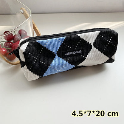 Korean Fashion Plaid Travel Makeup Kits Cosmetic Storage Bag Pencil Cases Pouch Bags