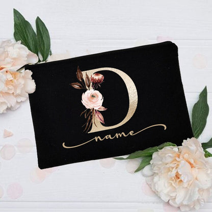 Personalized Custom Initial Name Makeup Bag  Make Up Bags Bridal Shower Gift Canvas Toiletry Organizer Bridesmaid