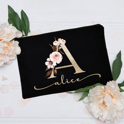 Personalized Custom Initial Name Makeup Bag  Make Up Bags Bridal Shower Gift Canvas Toiletry Organizer Bridesmaid