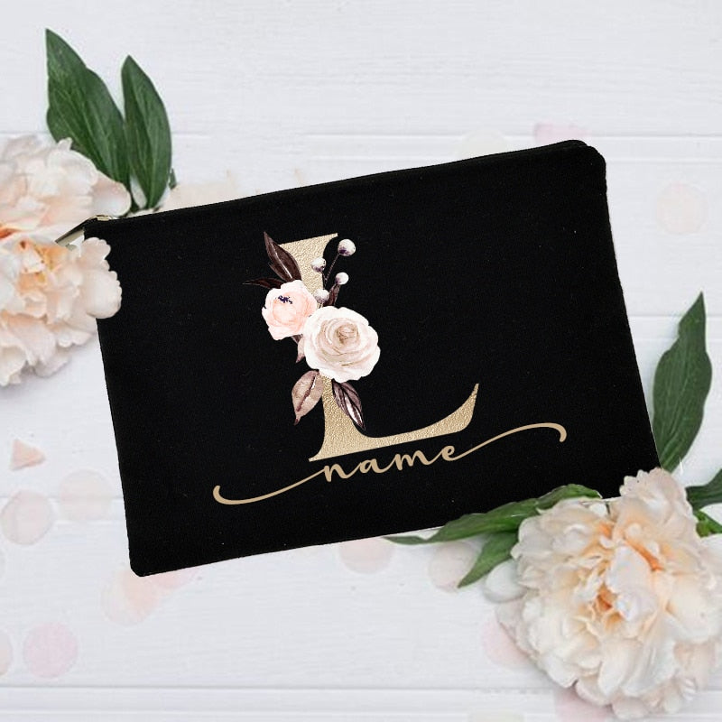 Personalized Custom Initial Name Makeup Bag  Make Up Bags Bridal Shower Gift Canvas Toiletry Organizer Bridesmaid