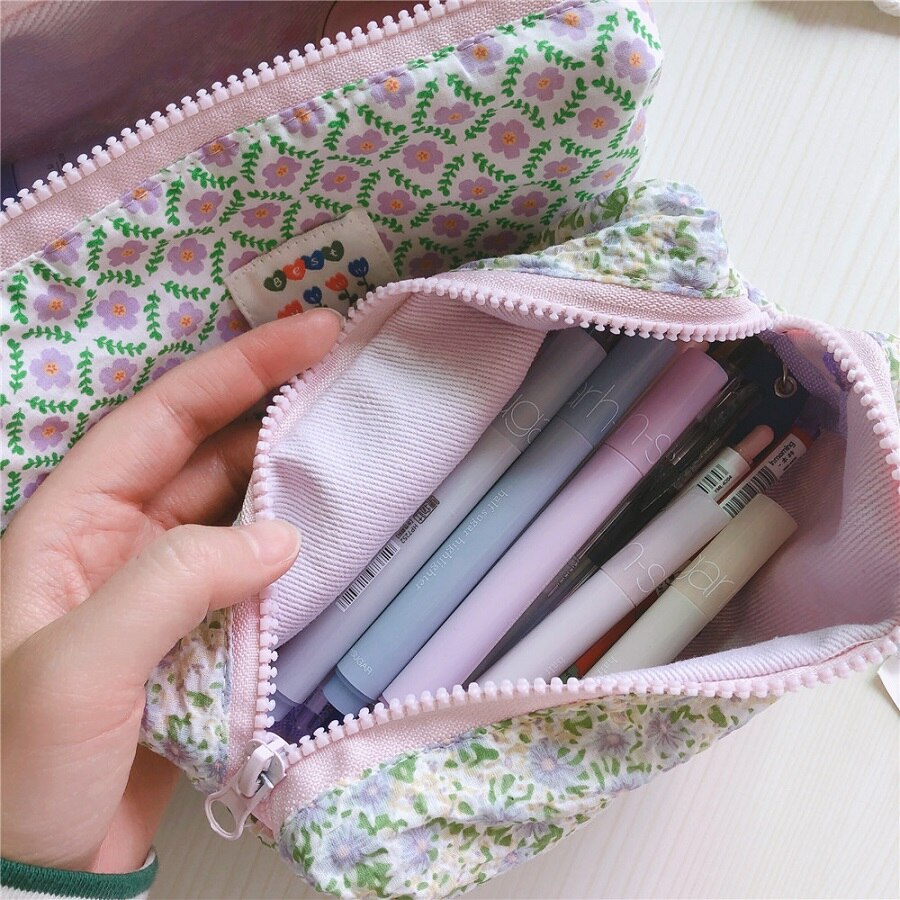 Korean Small Floral Cosmetic Bag Fabric Toiletry Bag Pencil Case Organizer