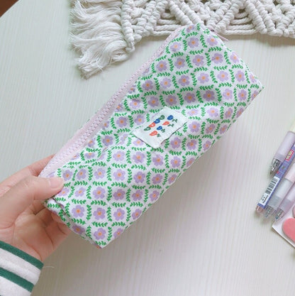 Korean Small Floral Cosmetic Bag Fabric Toiletry Bag Pencil Case Organizer