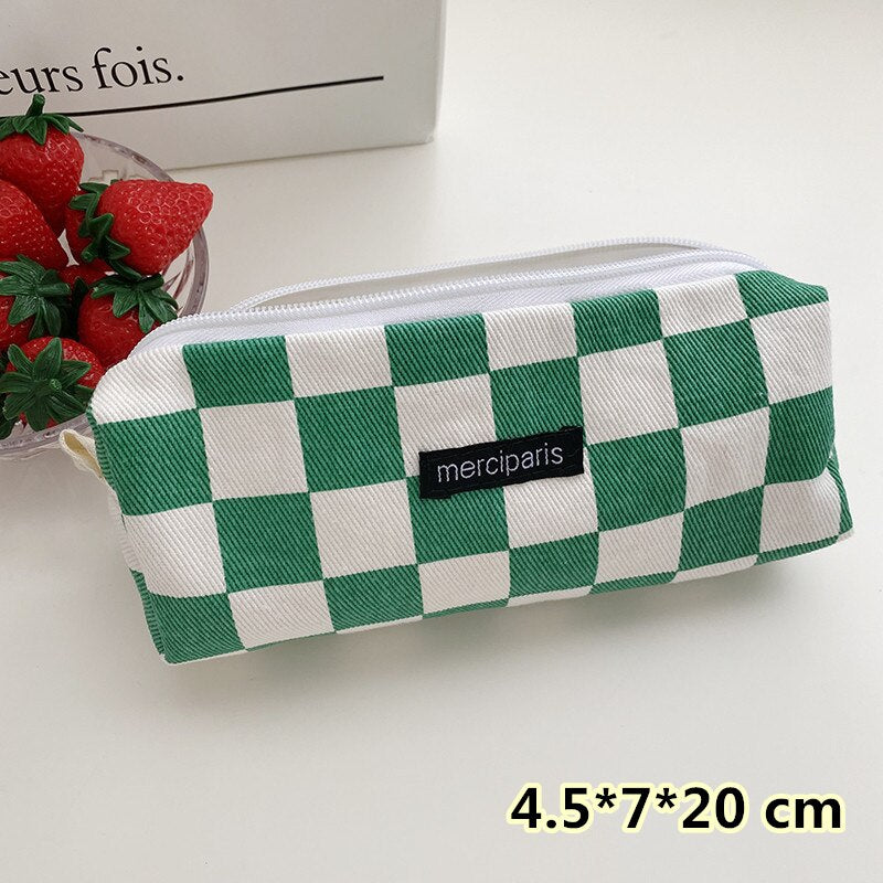 Korean Fashion Plaid Travel Makeup Kits Cosmetic Storage Bag Pencil Cases Pouch Bags