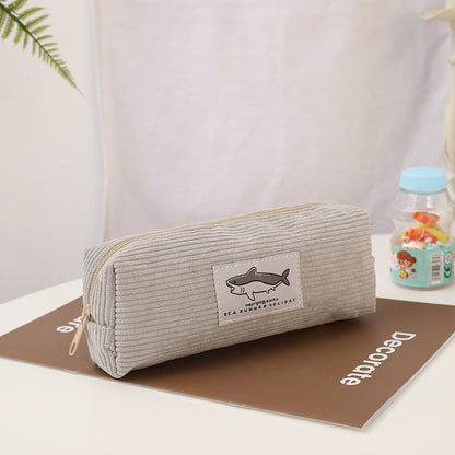 Shark Pencil Case Corduroy Pen Case Kawaii Stationery Estuche Large Capacity Pencilcase Trousse School Supplies Pencil Pouch