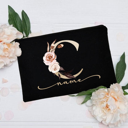 Personalized Custom Initial Name Makeup Bag  Make Up Bags Bridal Shower Gift Canvas Toiletry Organizer Bridesmaid