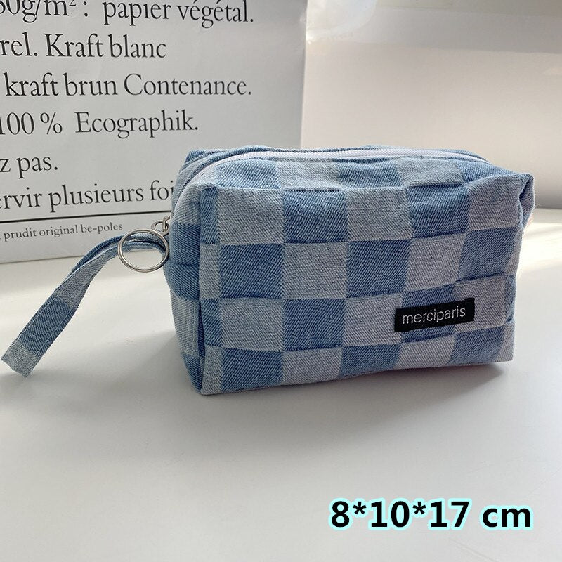 Korean Fashion Plaid Travel Makeup Kits Cosmetic Storage Bag Pencil Cases Pouch Bags