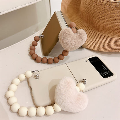 Solid Samsung Galaxy Z Flip 3 4 Hard Cover Cute Plush Love Heart Chain Cases