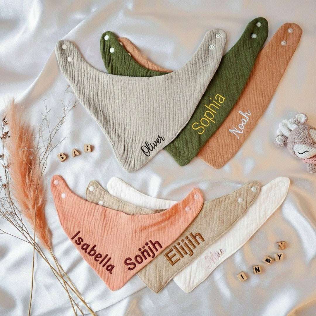 Personalised Muslin Bandana Bib — Custom Name Baby Drool Bib Gift