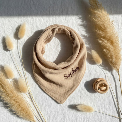 Personalised Muslin Bandana Bib — Custom Name Baby Drool Bib Gift