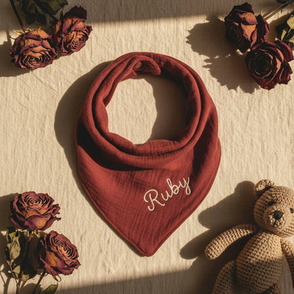 Personalised Muslin Bandana Bib — Custom Name Baby Drool Bib Gift