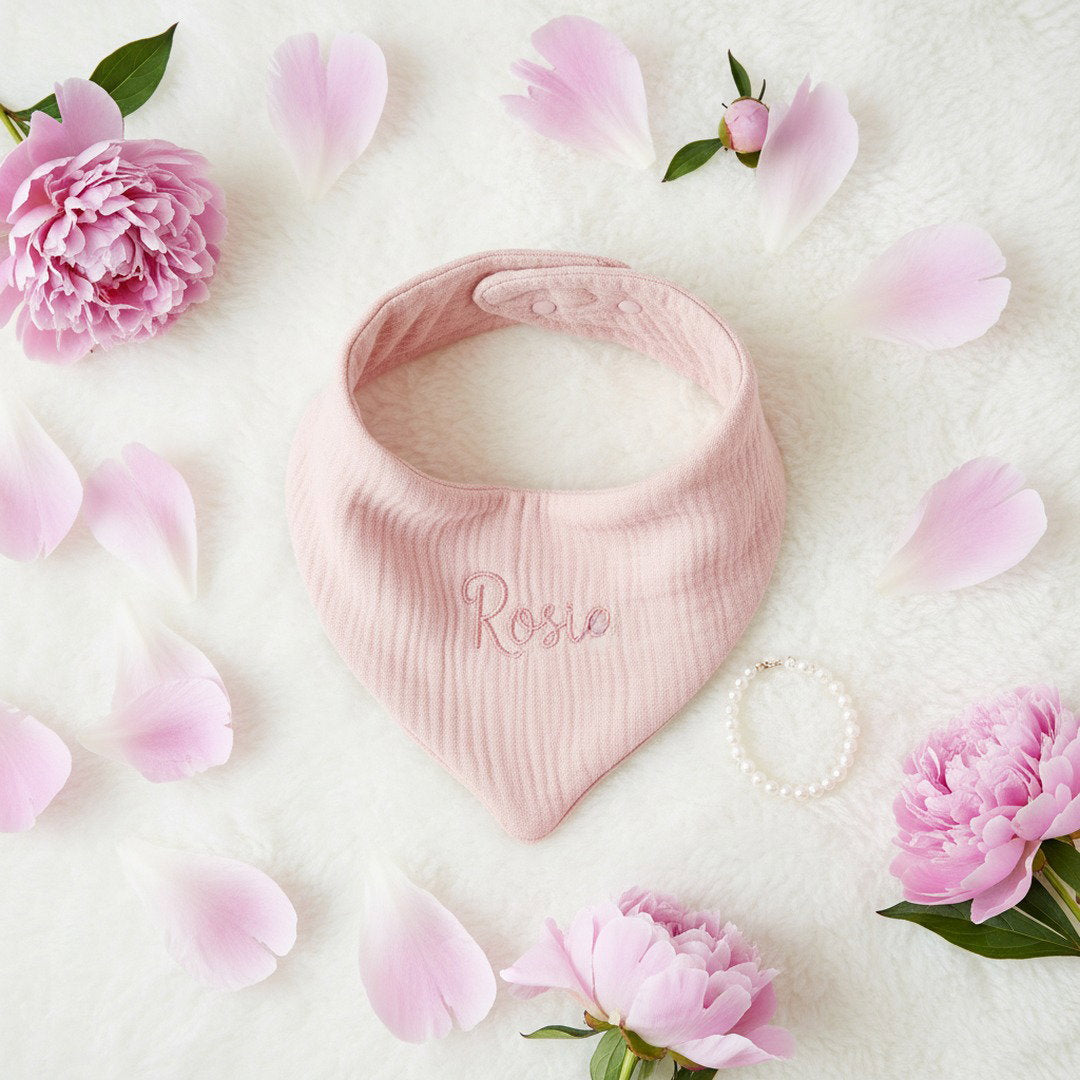 Personalised Muslin Bandana Bib — Custom Name Baby Drool Bib Gift