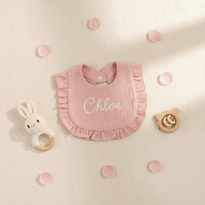 Personalised Ruffle Baby Bib — Custom Name Embroidery Baby Shower Gift