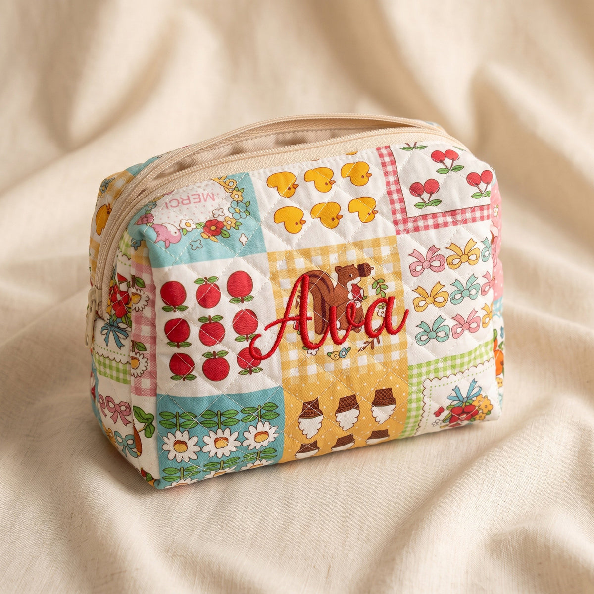 Personalised Quilted Clutch Makeup Bag — Custom Name | Gift for Her
