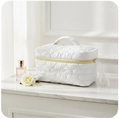 Personalised Embroidery Makeup Bag — Custom Name Quilted Cosmetic Bag Gift for Her