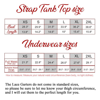 Personalised bridal lingerie set size chart - cami and underwear XS to 2XL | SweetCarry
