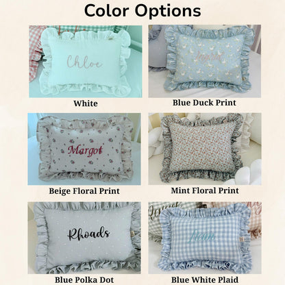 Personalised Ruffle Cushion - fabric swatches and colour range | SweetCarry