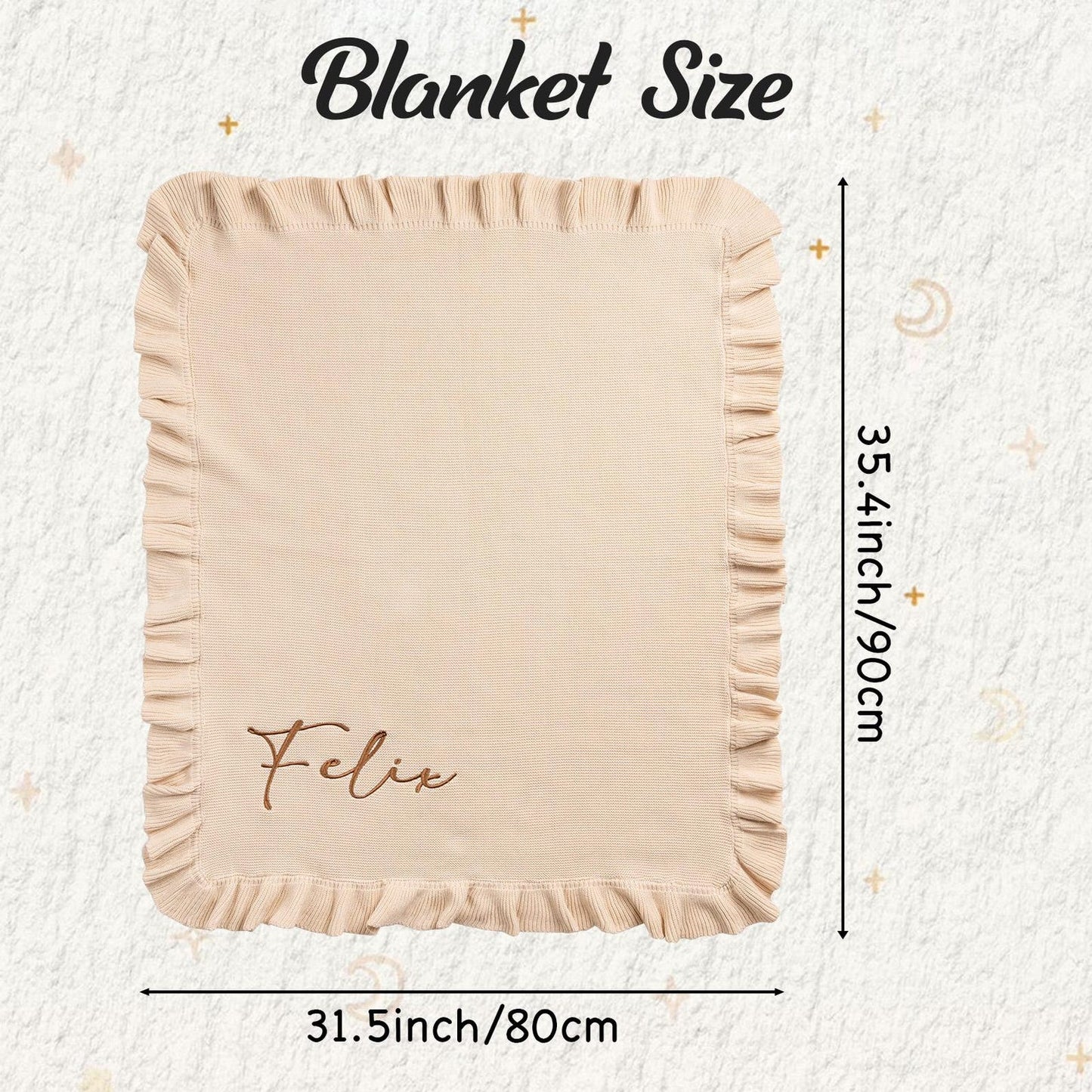 Personalised Ruffle Edge Baby Blanket - size and detail | SweetCarry