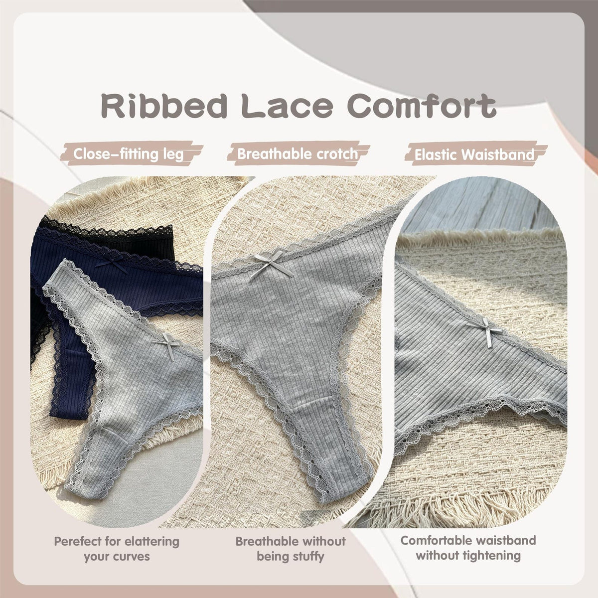 Personalised embroidered thong - features card ribbed lace comfort breathable gusset | SweetCarry