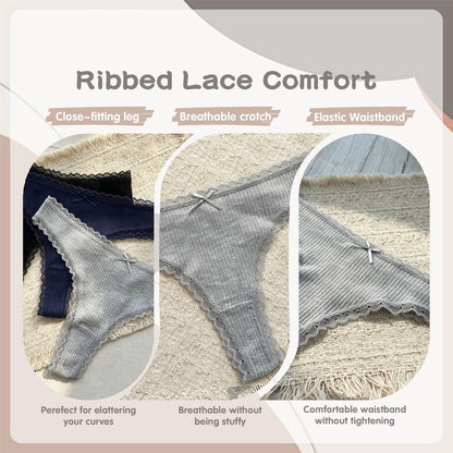 Personalised embroidered thong - features card ribbed lace comfort breathable gusset | SweetCarry