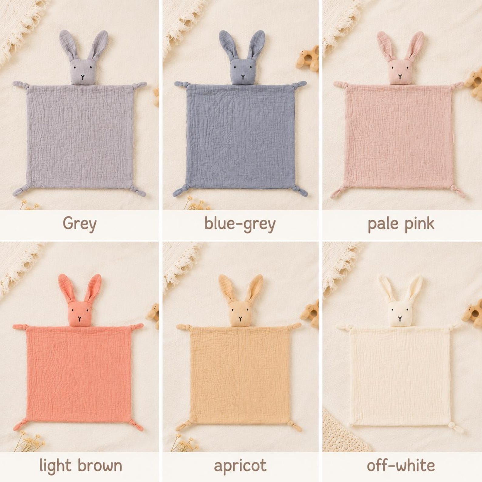 Personalised Muslin Bunny Lovey - 10 colour options swatch | SweetCarry
