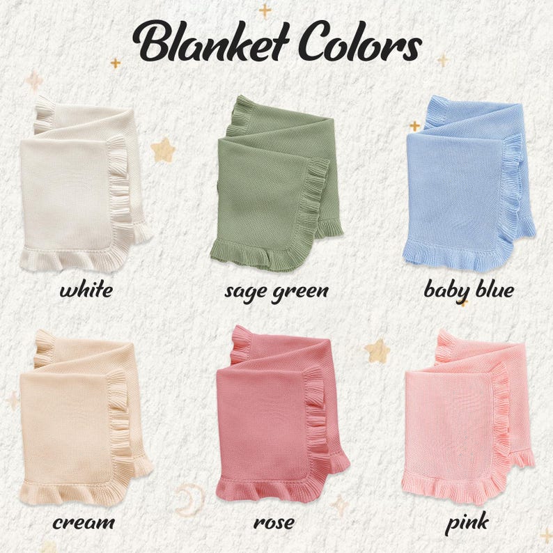 Personalised Ruffle Baby Blanket - 6 colour options swatch | SweetCarry