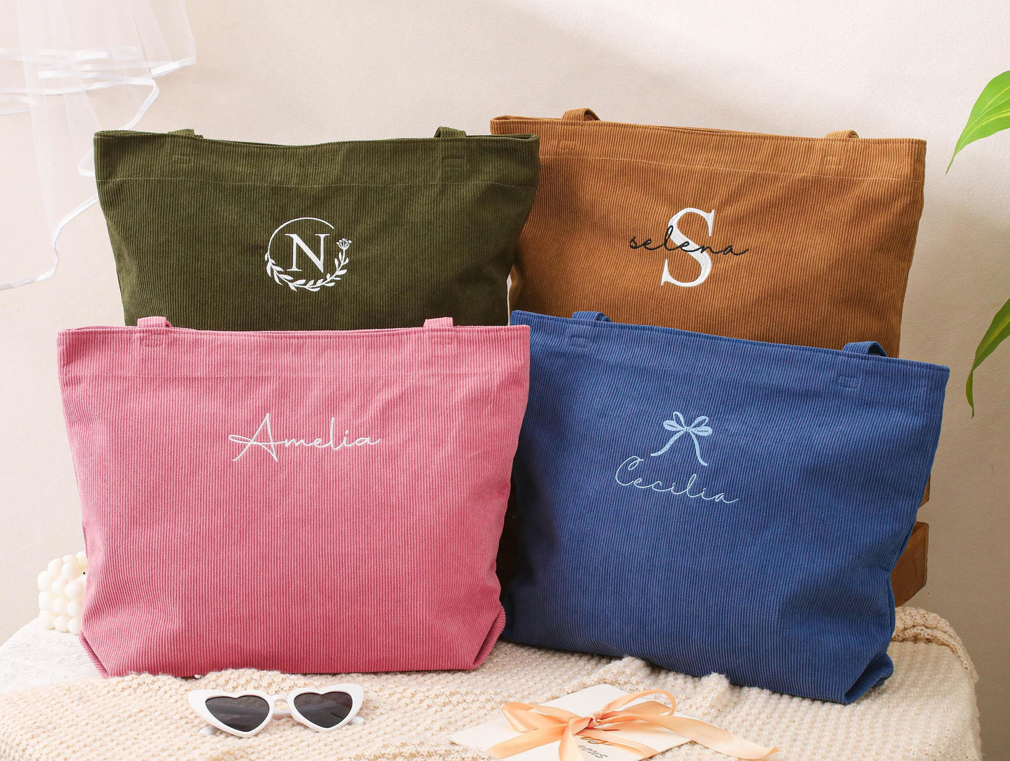 Personalised Embroidery Tote Bag — Custom Name or Monogram Gift for Her