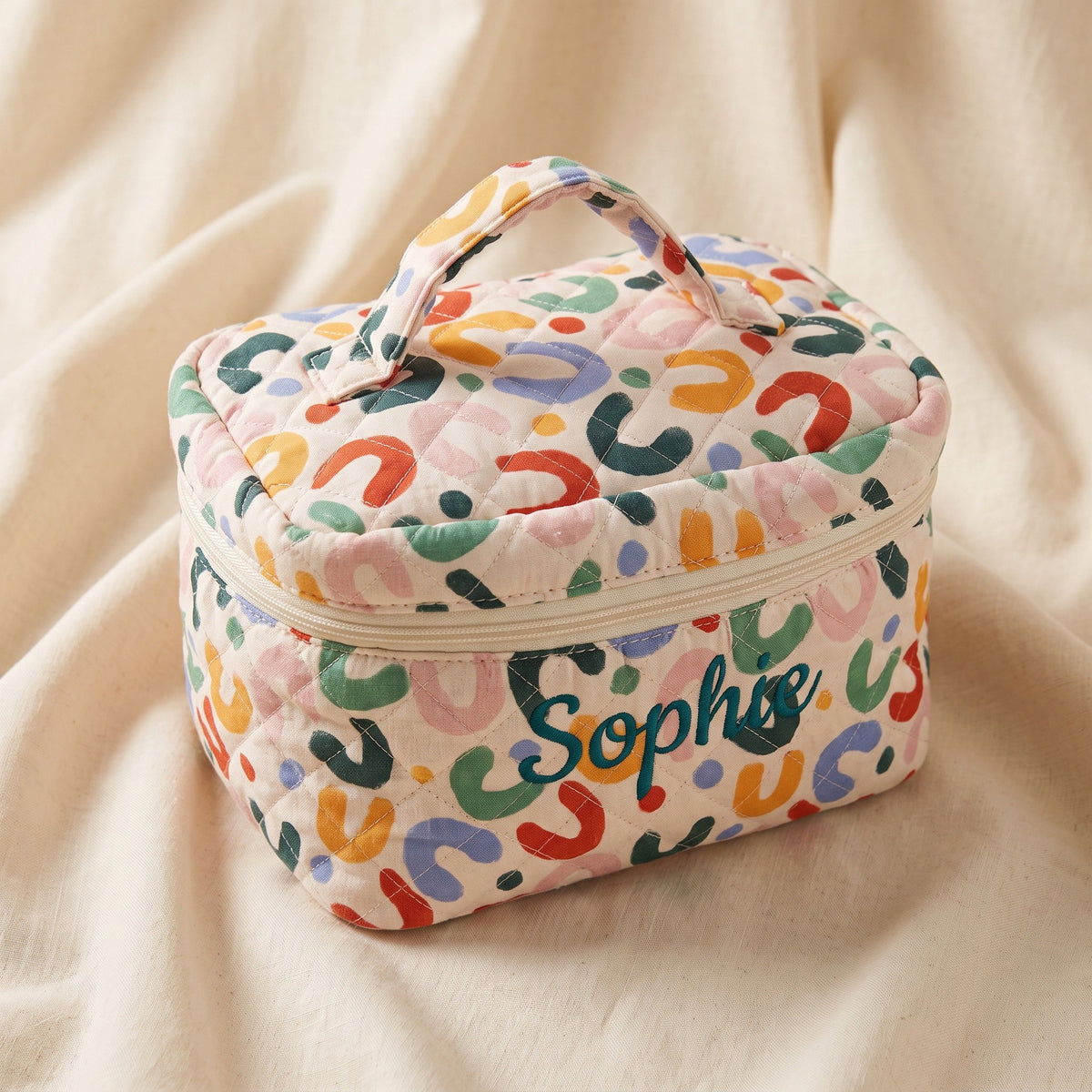 Personalised Quilted Print Train Case - Confetti Print with custom name embroidery | SweetCarry