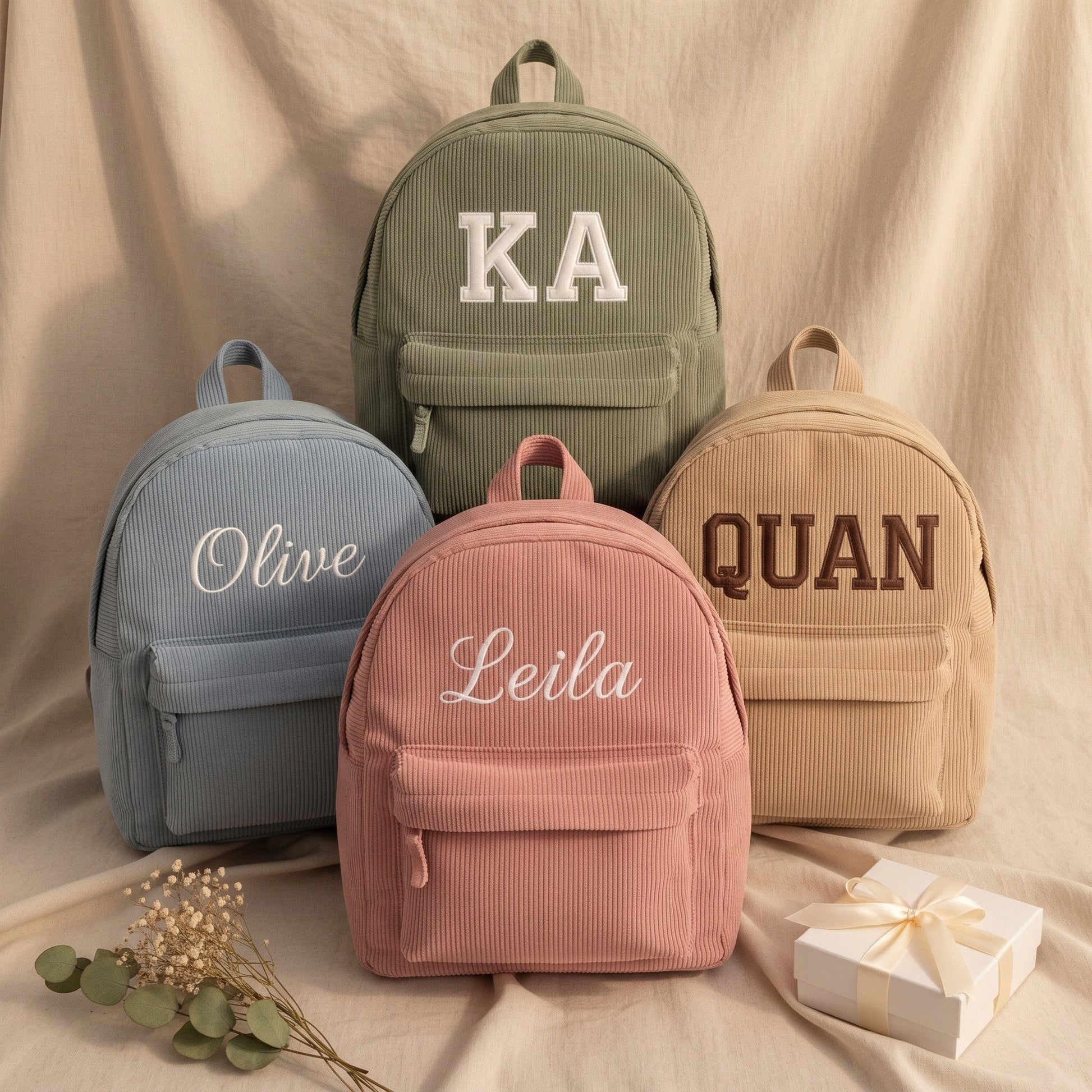 Personalised corduroy backpack for kids - custom name embroidery | SweetCarry