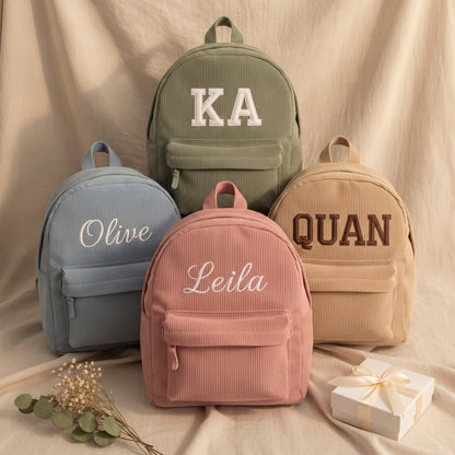 Personalised corduroy backpack for kids - custom name embroidery | SweetCarry