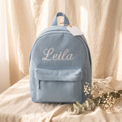 Personalised kids backpack with rope zip pulls - custom embroidery gift