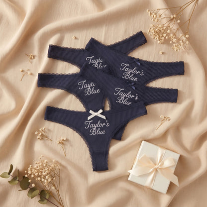Personalised embroidered thong - Navy Blue hen party set five matching thongs | SweetCarry