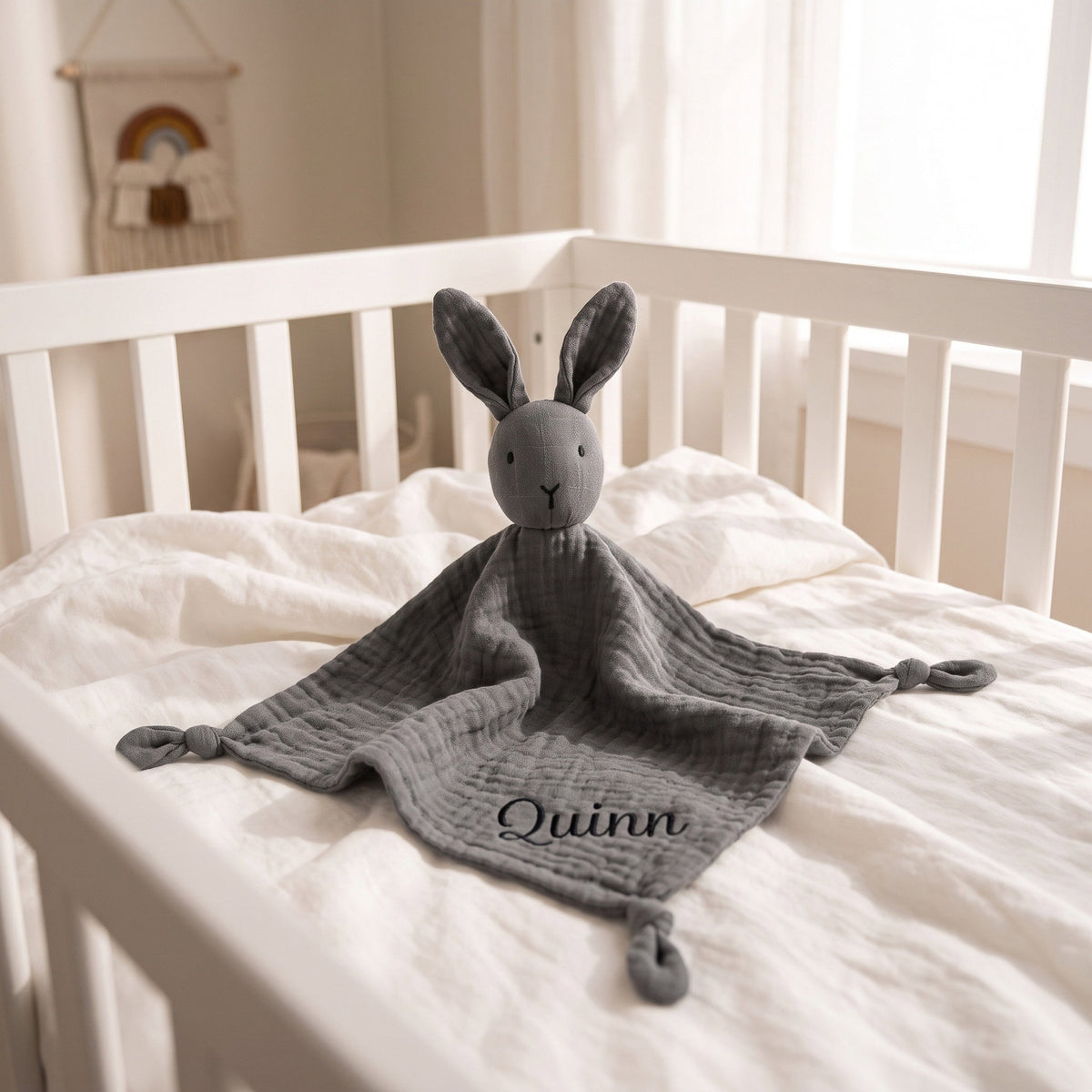 Personalised Muslin Bunny Lovey - group of 6 colours with embroidered names | SweetCarry