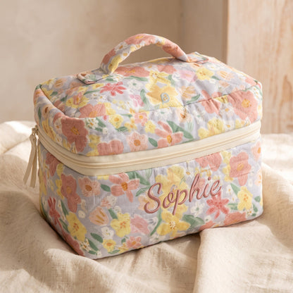 Personalised Watercolor Floral Makeup Bag — Custom Name | Gift for Her