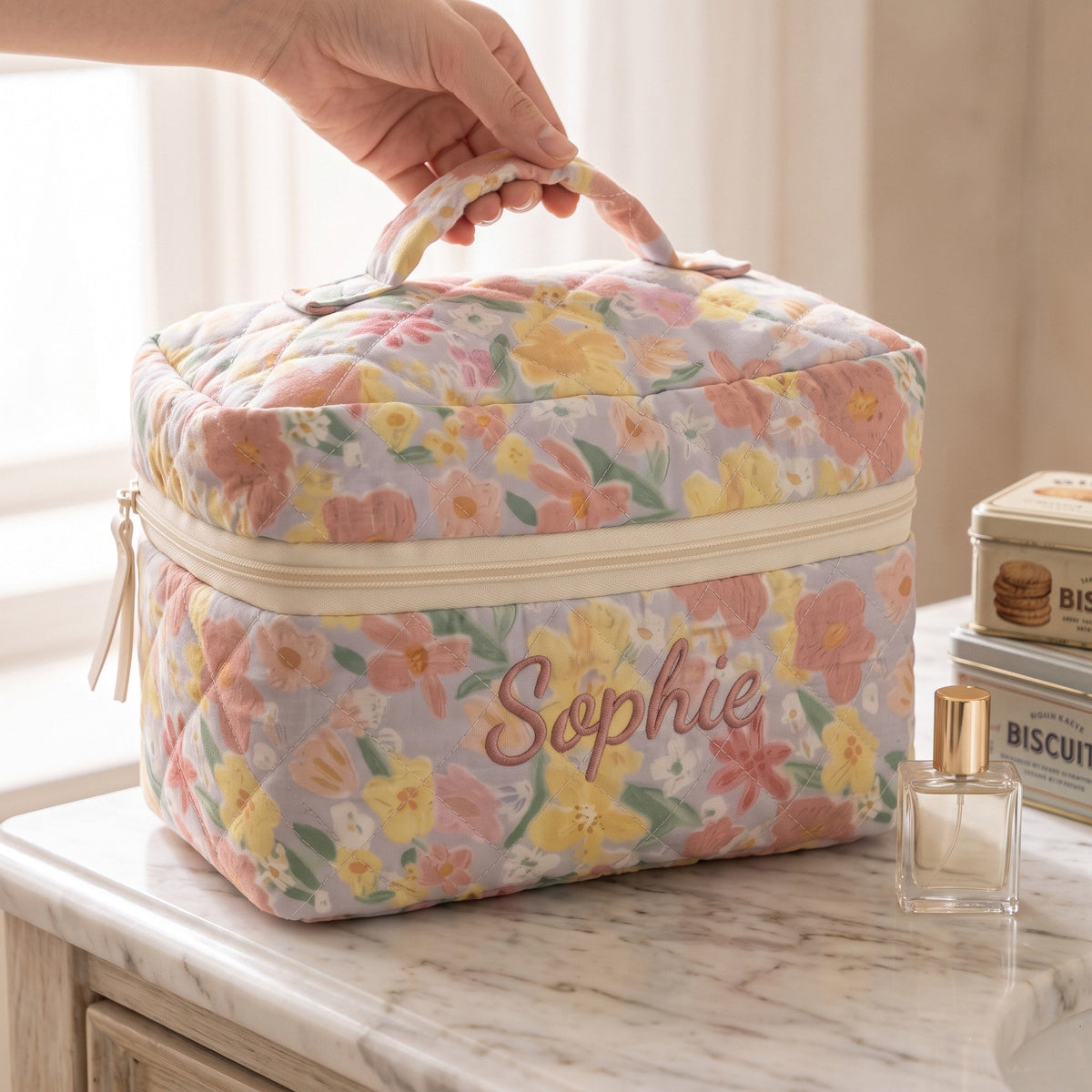 Personalised Watercolor Floral Makeup Bag — Custom Name | Gift for Her
