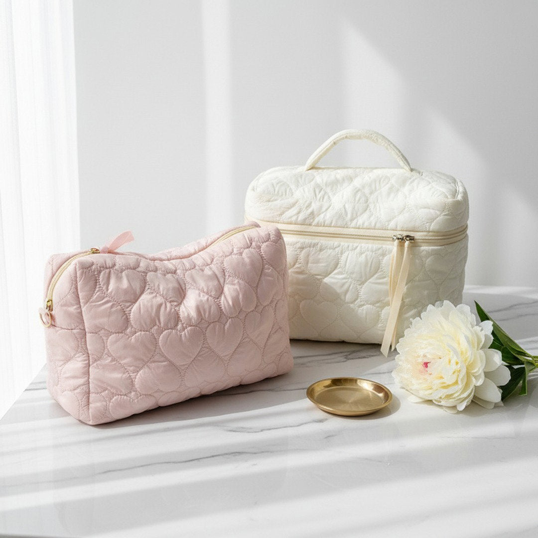 Personalised Embroidery Makeup Bag — Custom Name Quilted Cosmetic Bag Gift for Her