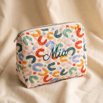Personalised Quilted Clutch Makeup Bag — Custom Name | Gift for Her