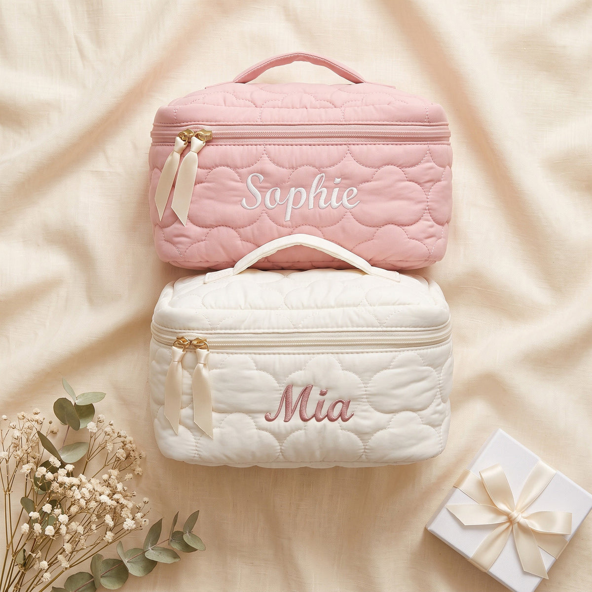 Personalised Quilted Puffer Makeup Bag — Custom Name Cosmetic Bag | Gift for Her